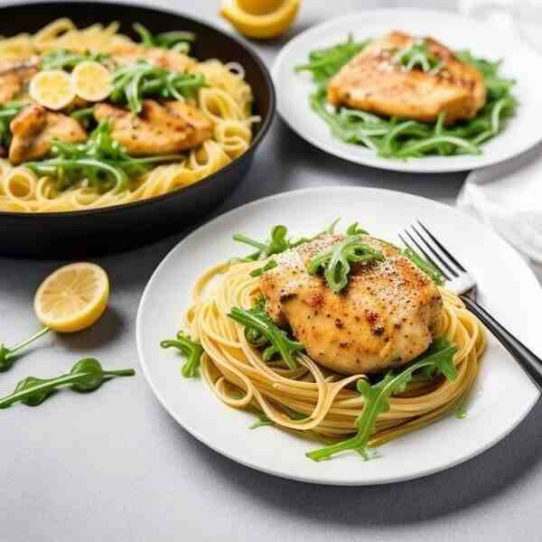 Паста с курицей лимоном и рукколой